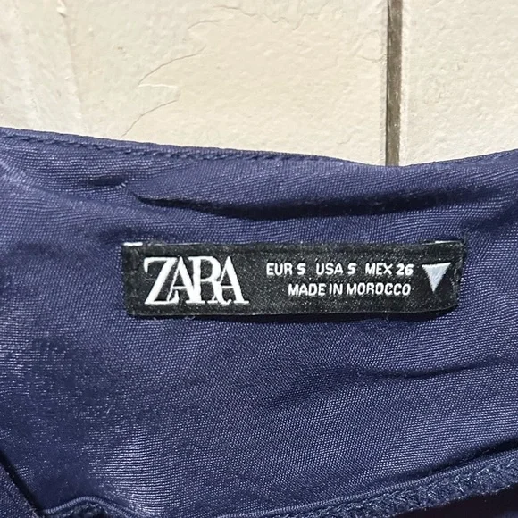 Zara satin Effect Slip Dress Side Slip in Navy , size Small - Picture 4 of 6